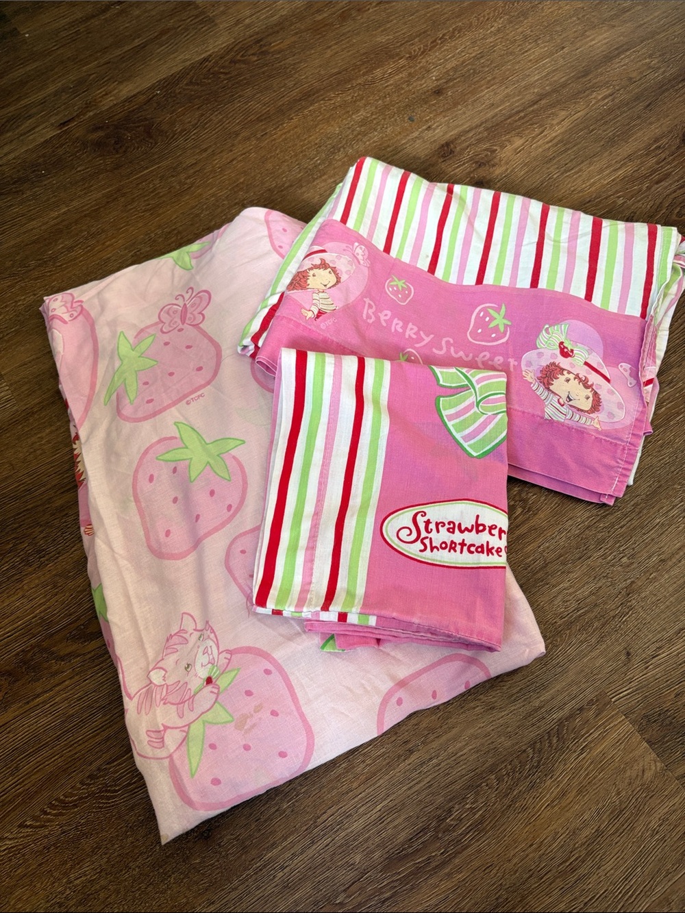 Strawberry Shortcake 3 Piece Twin Size VTG 2000 Sheet Set Pillowcase/Flat/Fitted